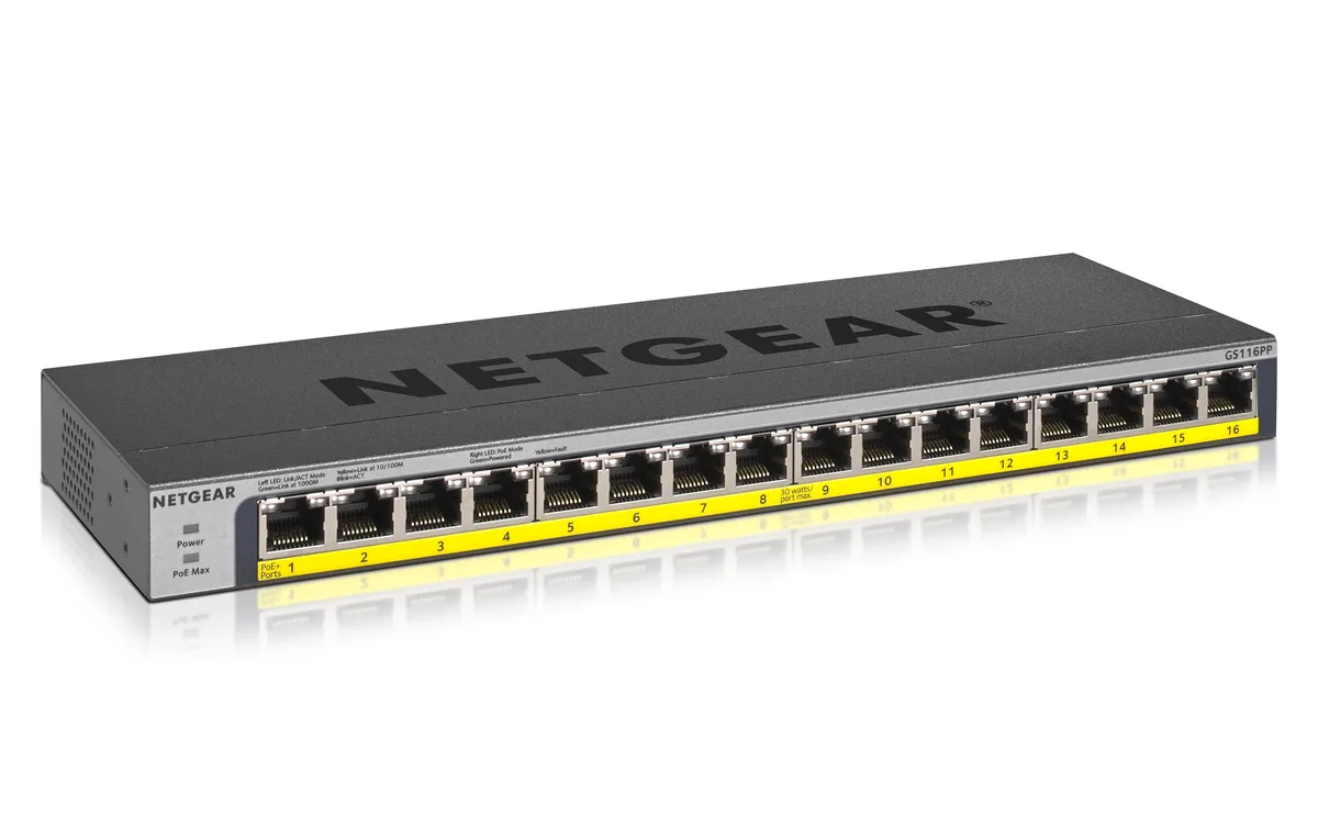 Netgear Inc. Netgear Inc. GS116PP-100NAS 16-Port PoE+ Gigabit Unmanaged Network Switch — product photo