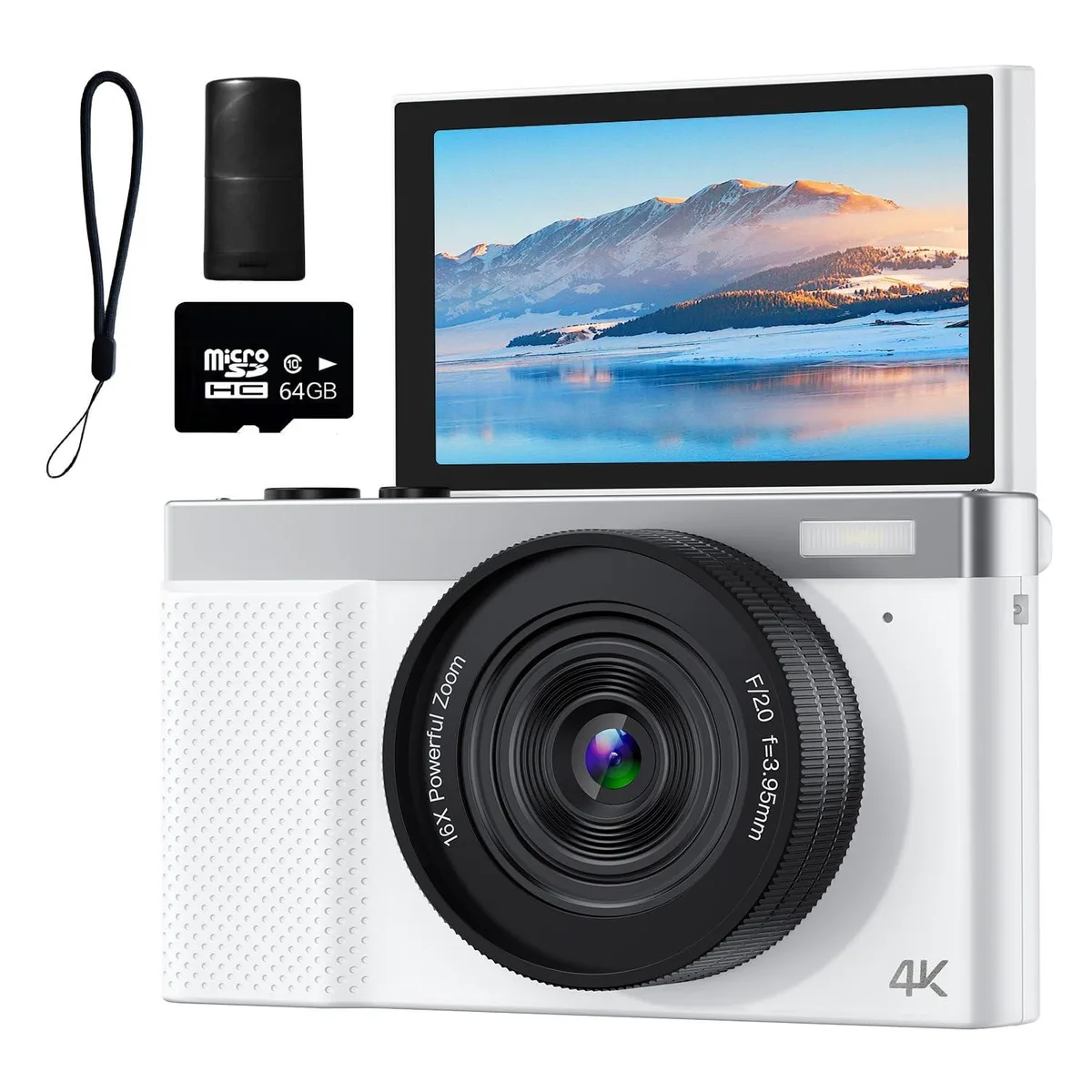 Polaroid PIXPRO A6 64MP Compact Camera White 3.0" 180° Flip Screen 64GB Card — product photo