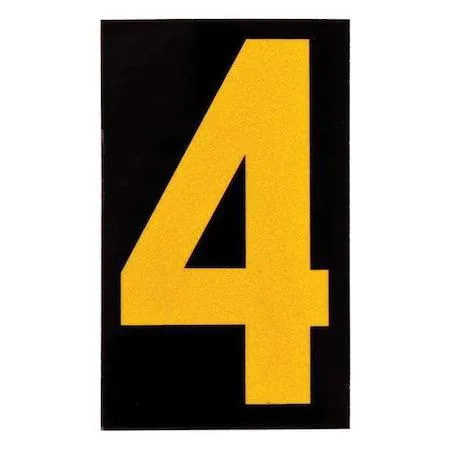 Yellow-on-black reflective number 4 labels on 25 sheets