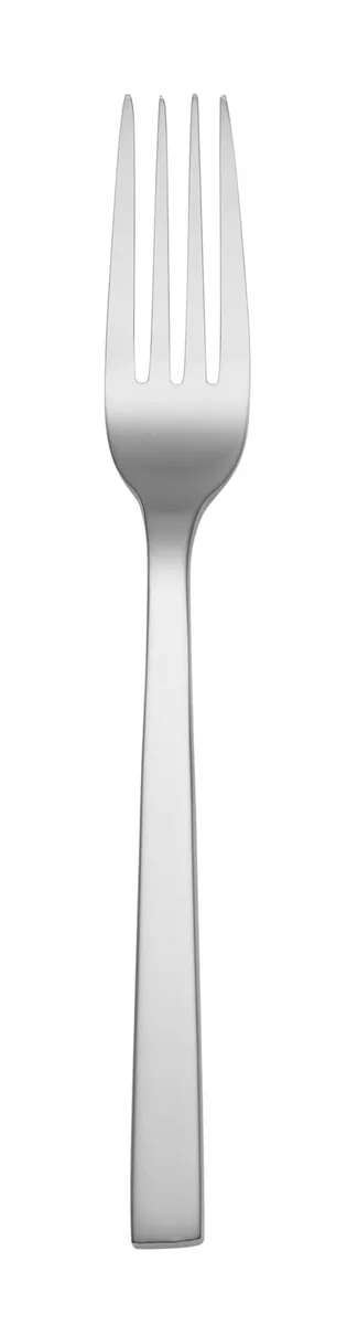 Single stainless-steel dinner fork with polished mirror finish