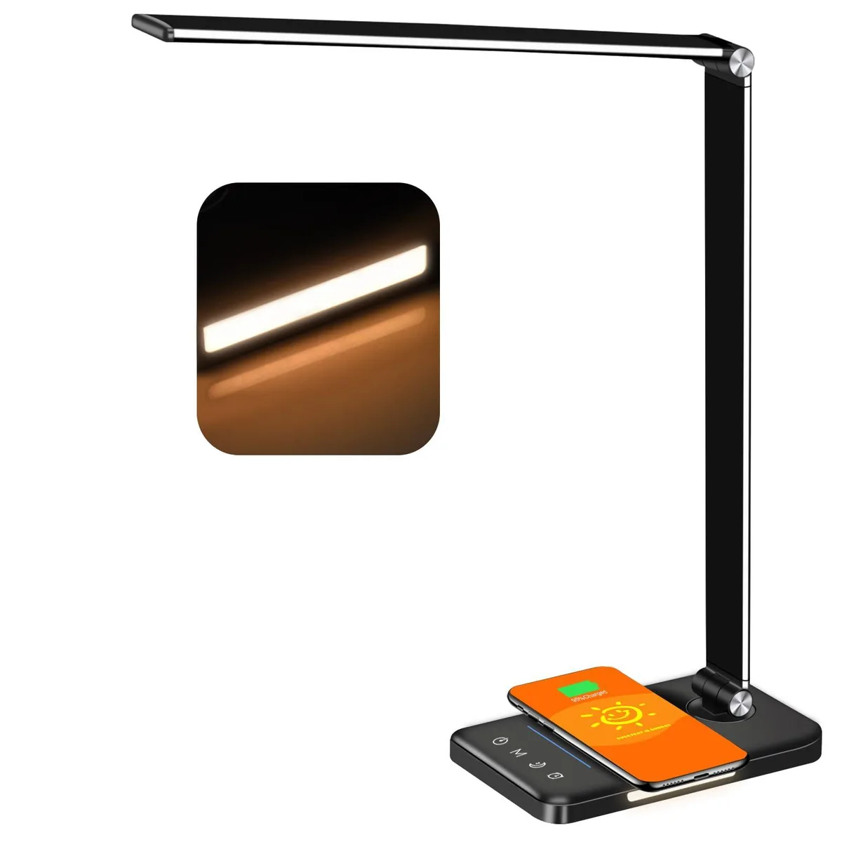 Polished straight desk lamp with wireless charging base, 13.0 by 4.3 by 15.5 inches