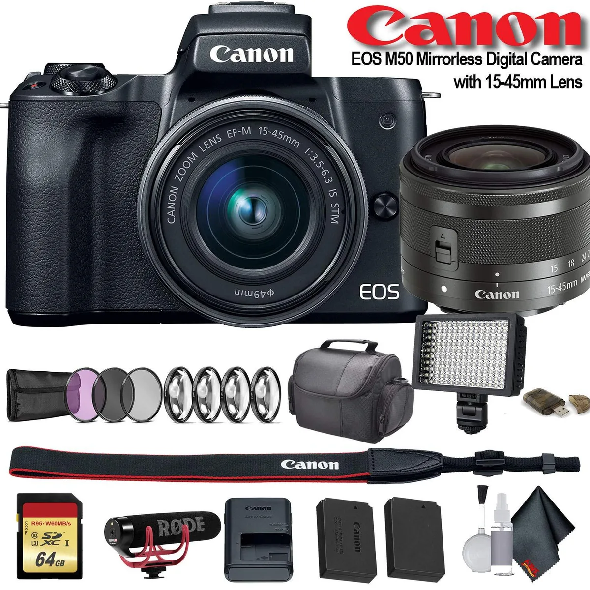 Canon International Canon International EOS M50 Mirrorless Camera with 15-45mm Lens Advanced Bundle — product photo