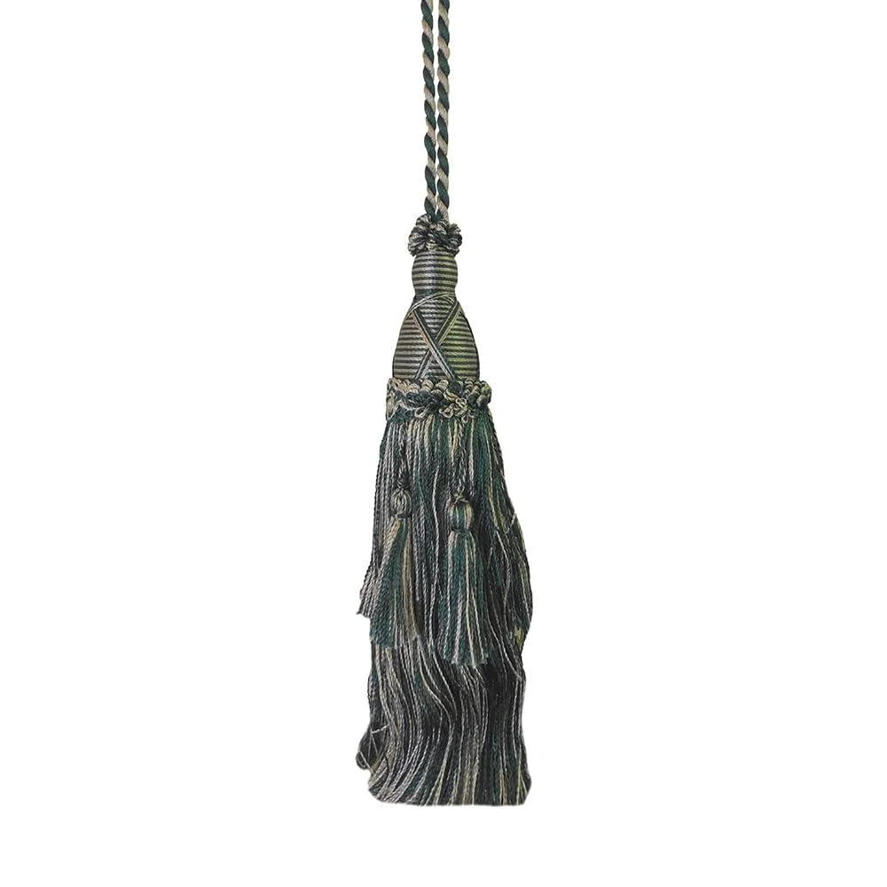 Blue fabric tassel with 15 cm loop and 17 cm fringe, 39 cm total length