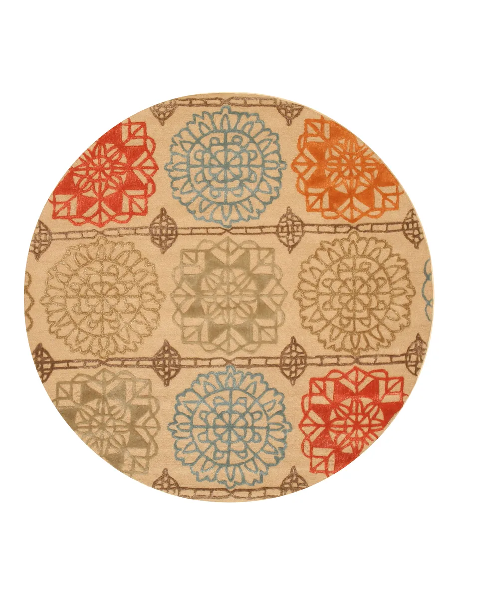 EORC EORC Camellia Blossom Hand-Tufted Wool Area Rug Beige 6' Round — product photo