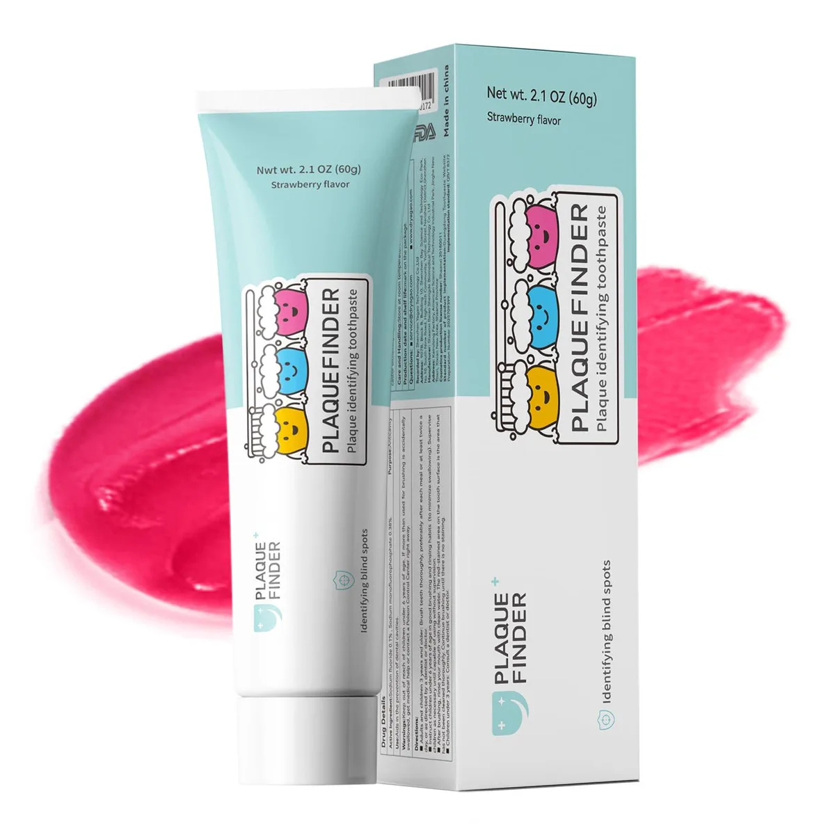 Blue and white 2.1oz toothpaste tube, strawberry fluoride formula
