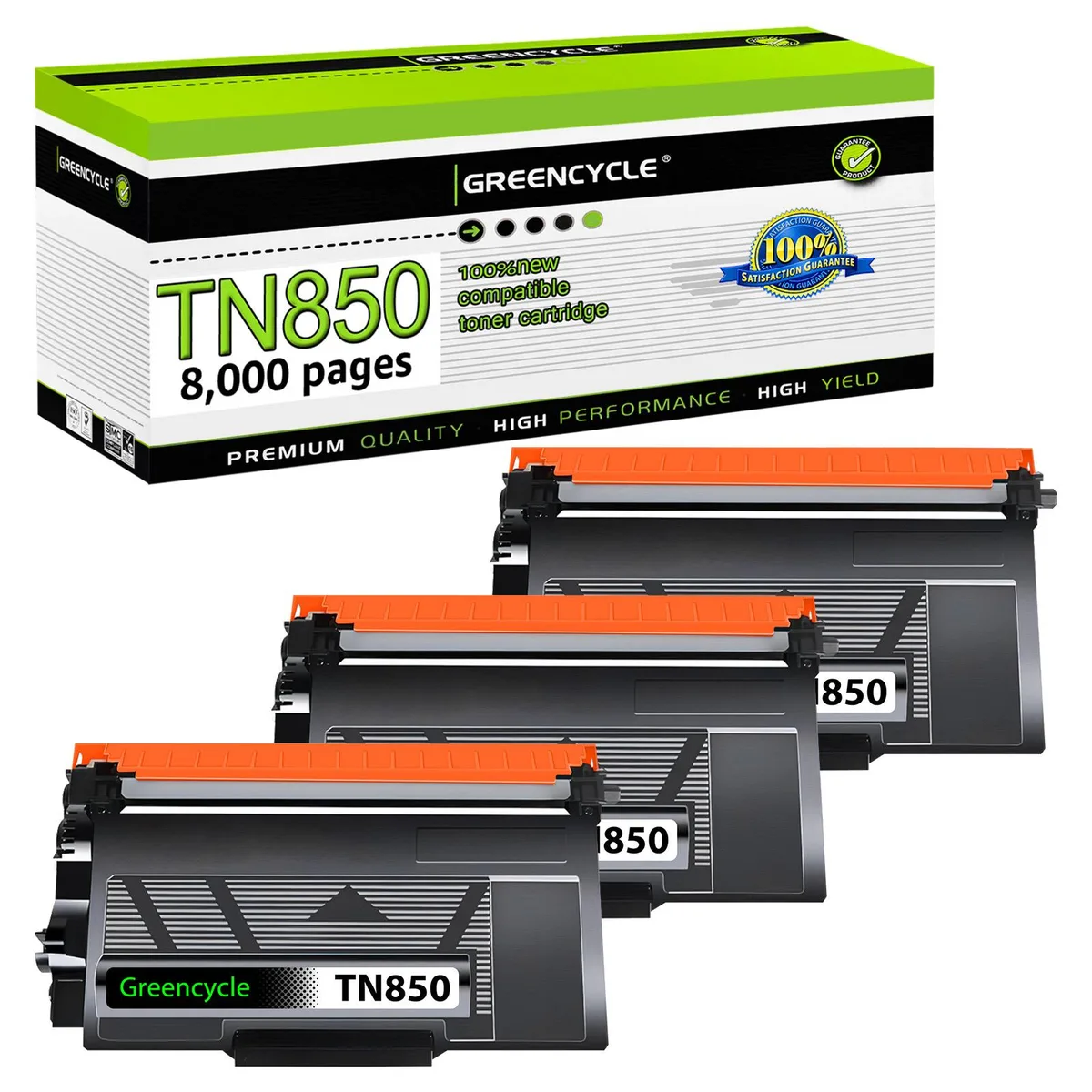 GREENCYCLE GREENCYCLE TN850 Black Toner Cartridge 3 Pack 8000 Pages — product photo