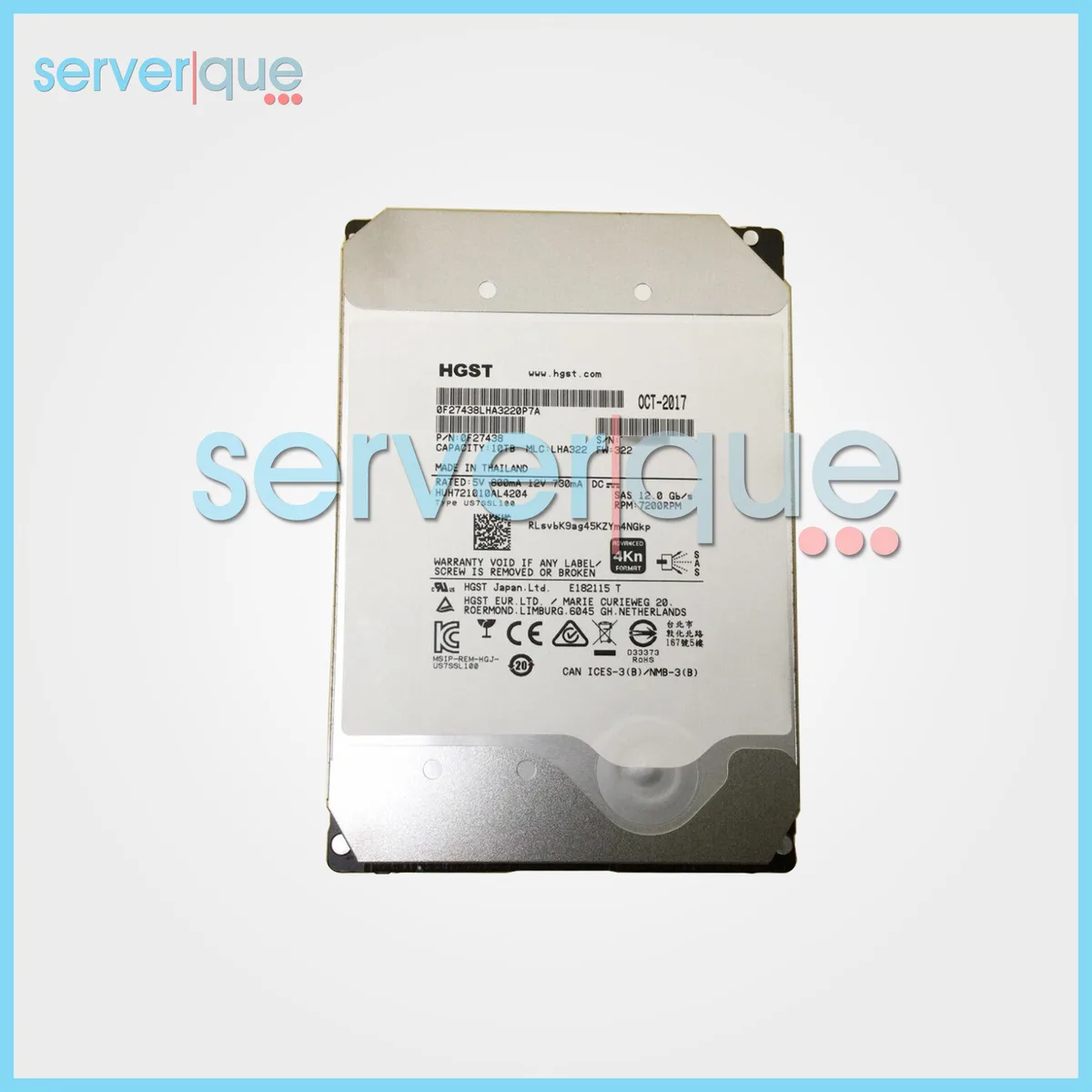 HGST HGST HUH721010AL4204 10TB 12Gbps 7.2K SAS 3.5" internal hard drive — product photo