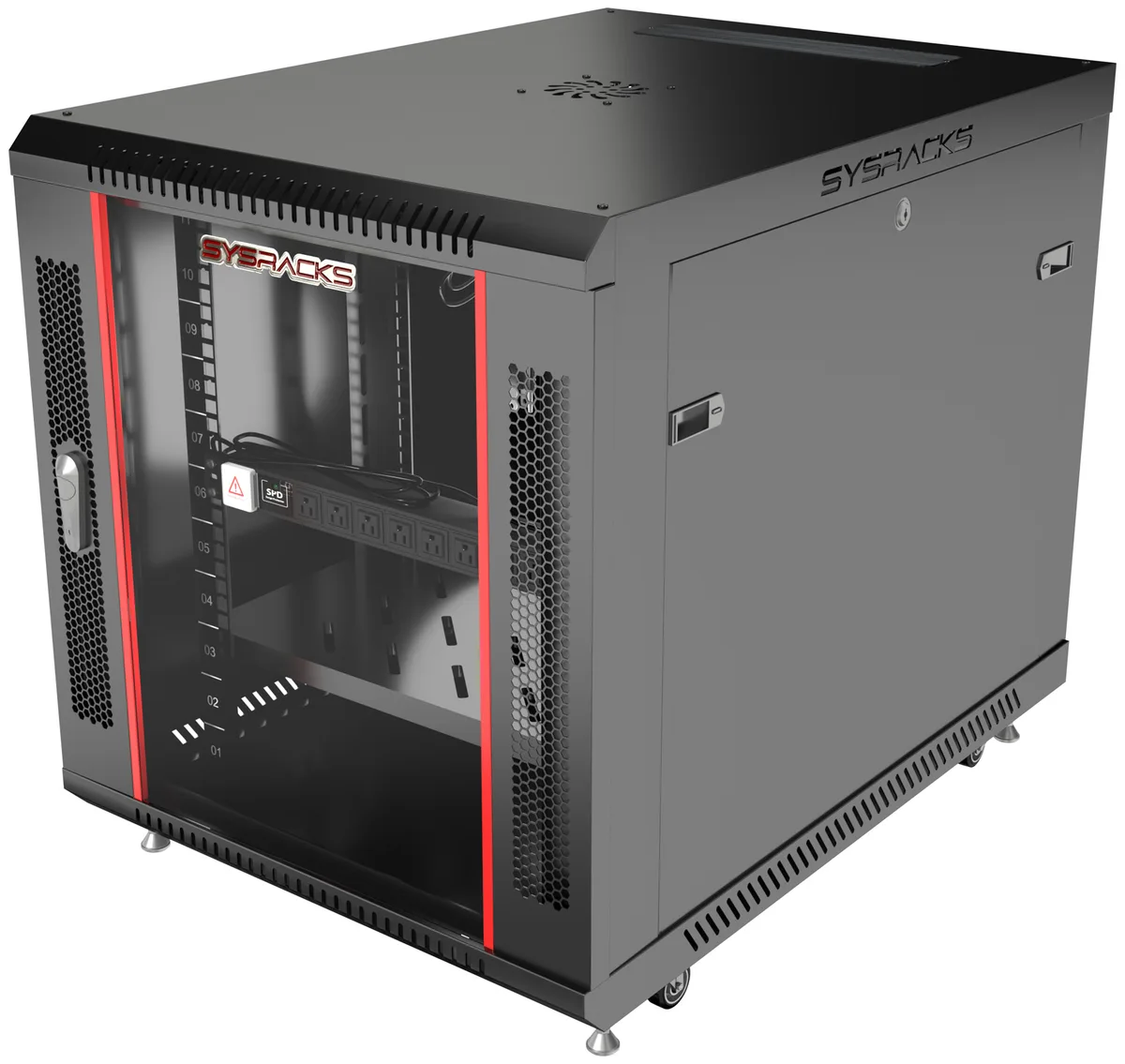 SYSRACKS SYSRACKS 12U Server Rack Cabinet 35-Inch Deep Glass Door Fan PDU — product photo