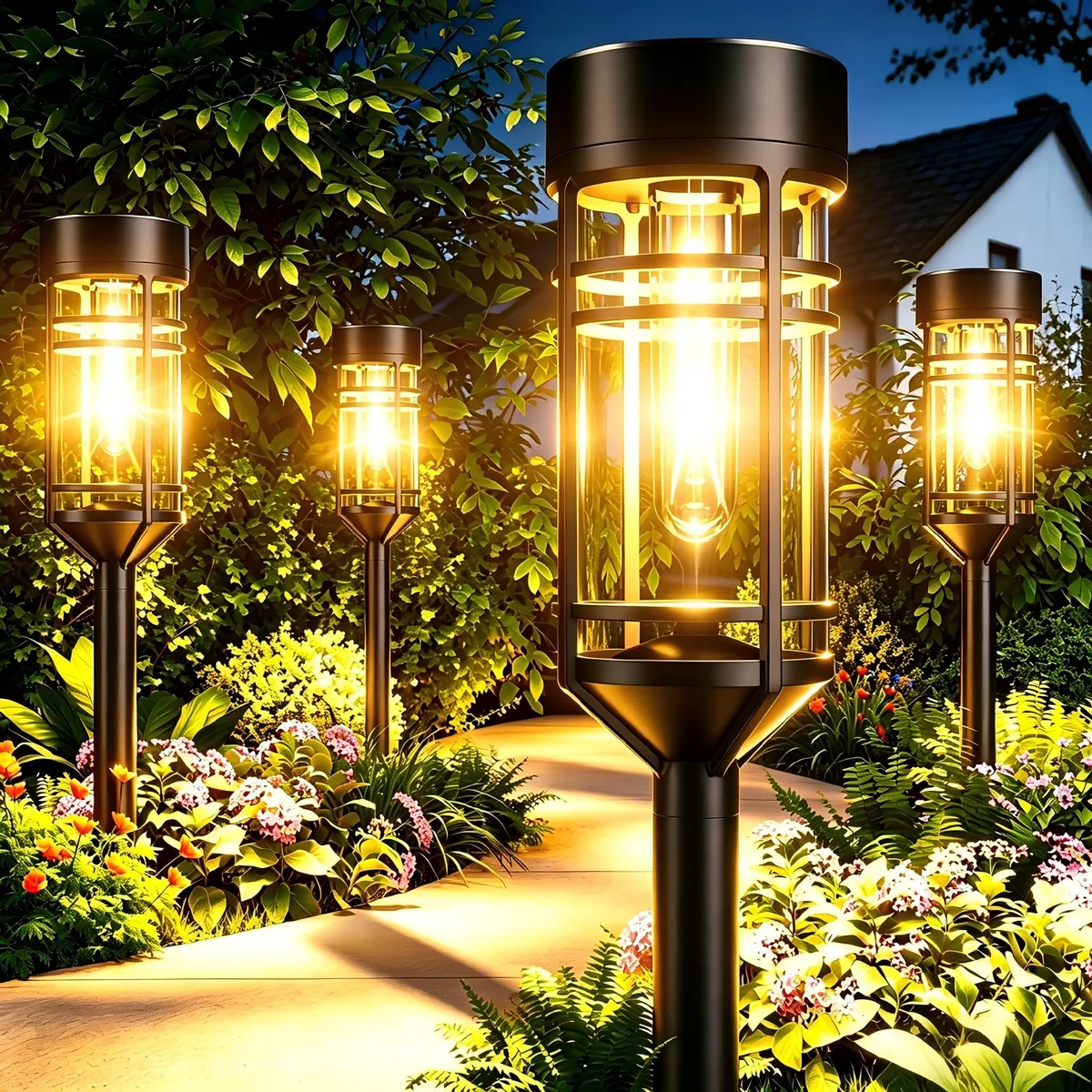 Two solar landscape lights, warm white, IP65 waterproof, modern style