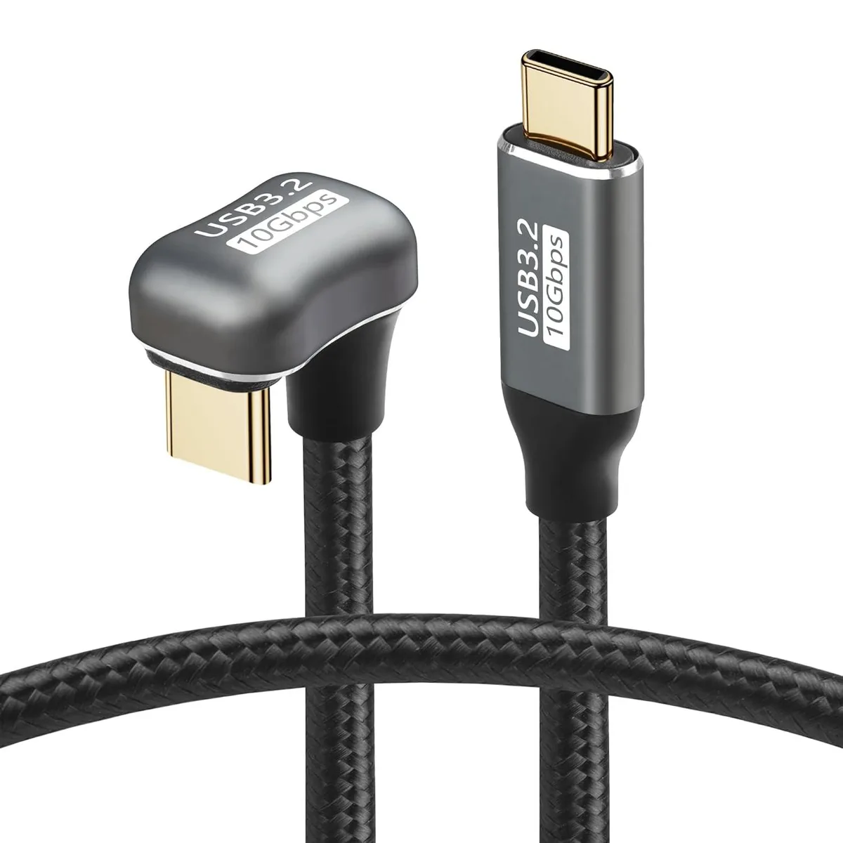 Nylon-braided USB-C cable with reverse U-shaped connectors, half metre long