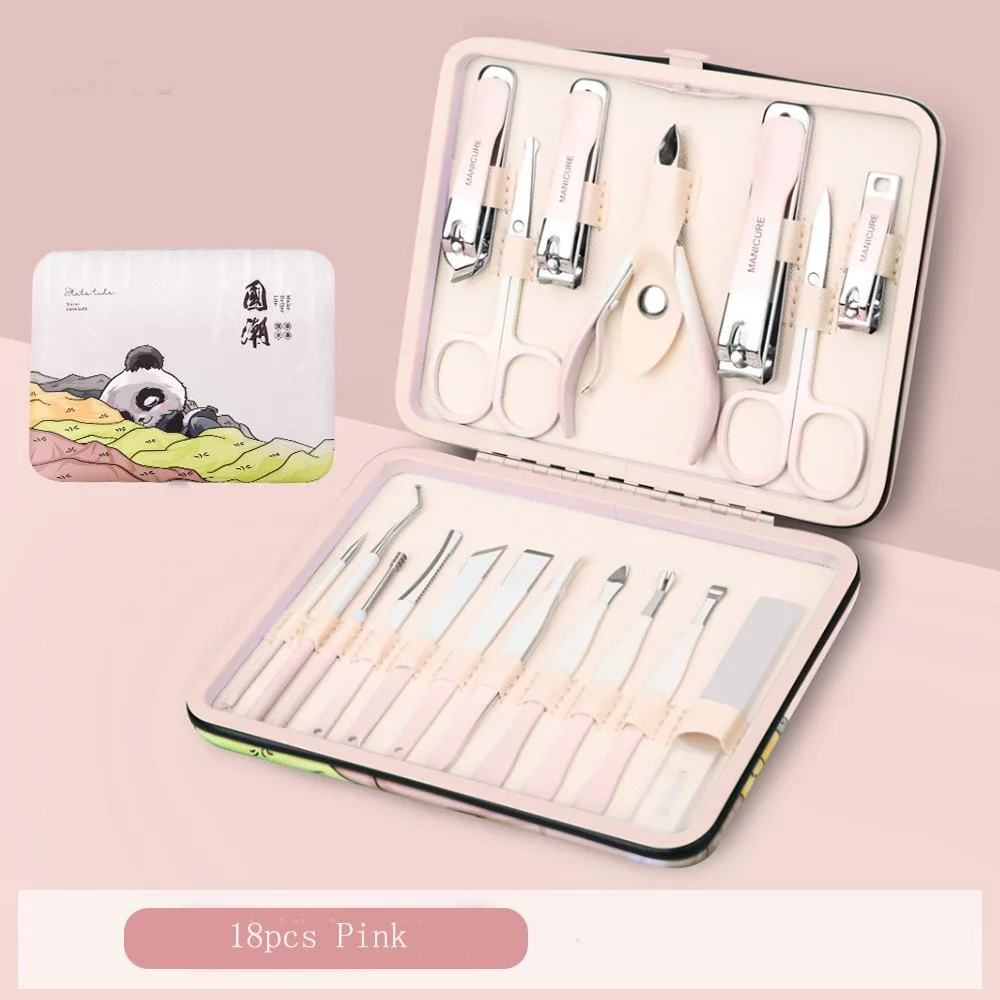 DAXINQI DAXINQI 18pcs Nail Manicure Pedicure Set Pink Panda PU Case — product photo