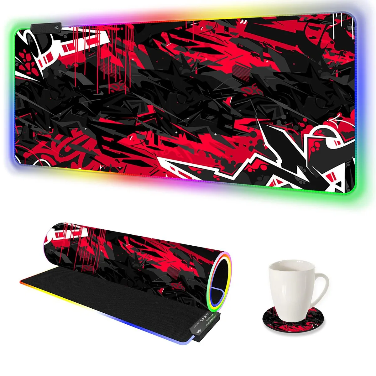 KEHIPI KEHIPI Large RGB Gaming Mouse Pad 900x400mm Red Black — product photo