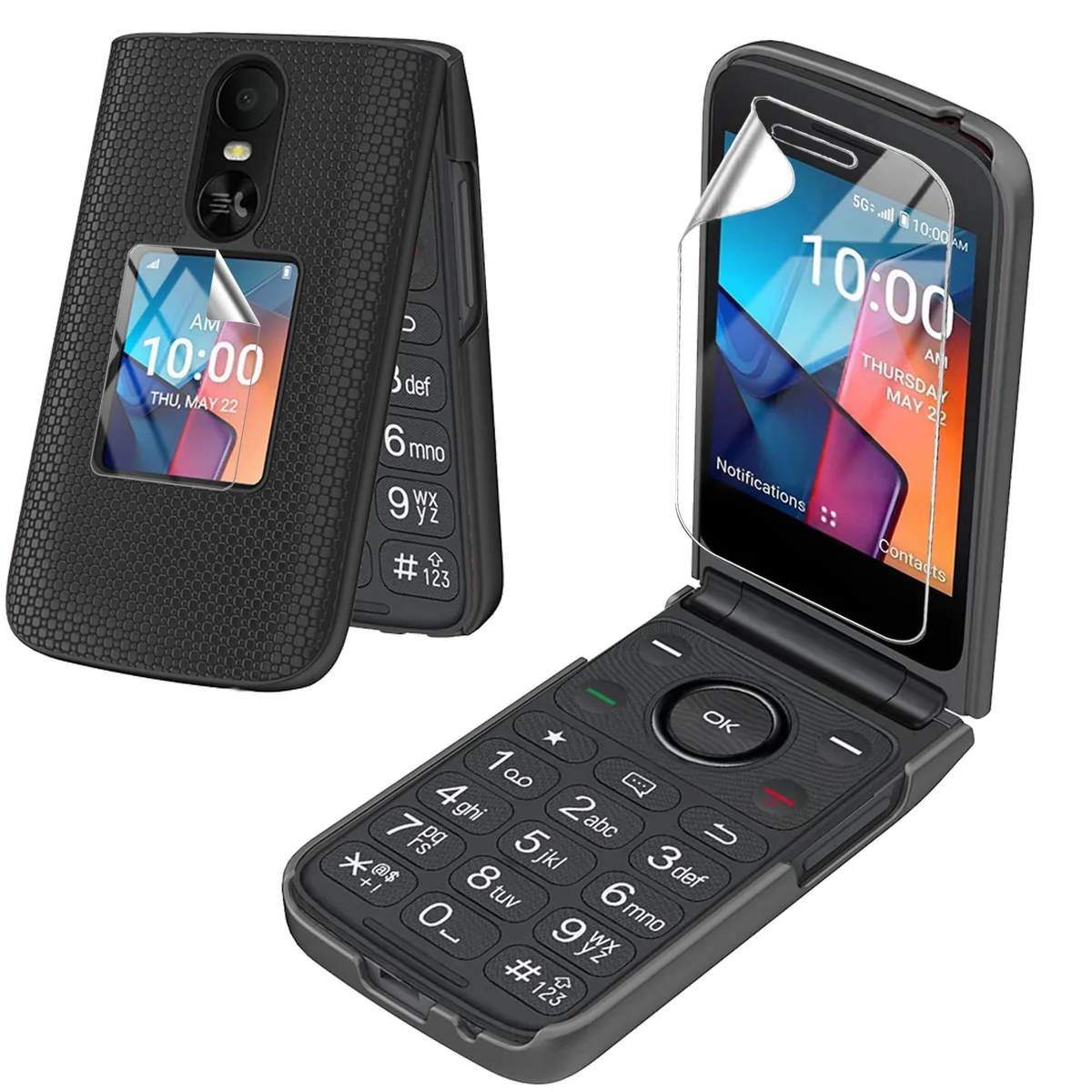 No Sew No Sew TCL Flip 4 5G T440 2025 Case with Screen Protector Black — product photo
