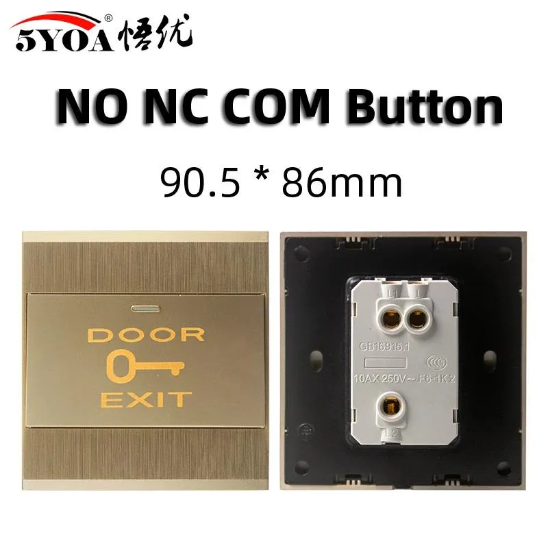 Rectangular white plastic exit button with infrared sensor and LED indicator, metal mounting plate, 90.5 by 86 by 30 mm