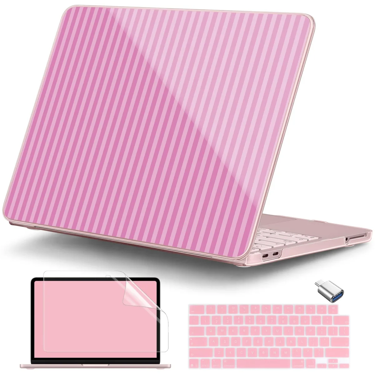 DONGKE A3404 MacBook Neo 13 inch Hard Case Pink Stripes — product photo