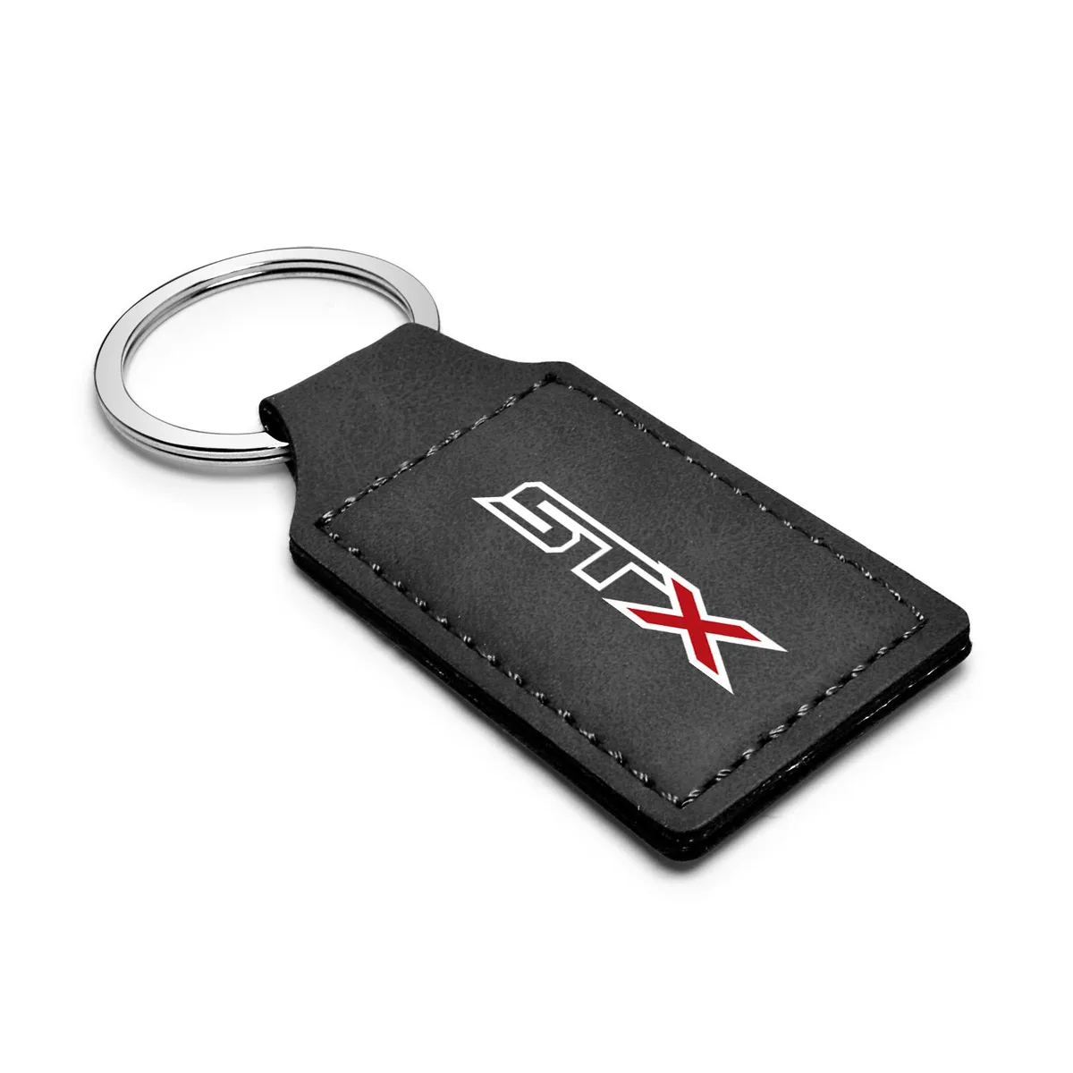Rectangular black faux leather key chain with Ford F150 STX 4x4 logo