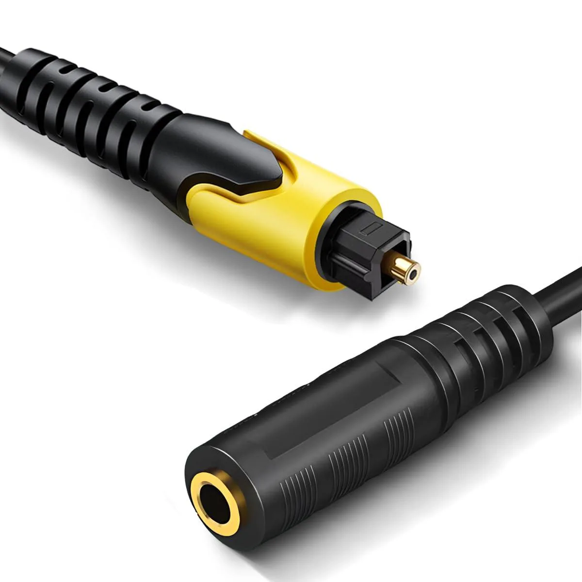 Yellow optical-to-3.5mm AUX converter with USB power cable