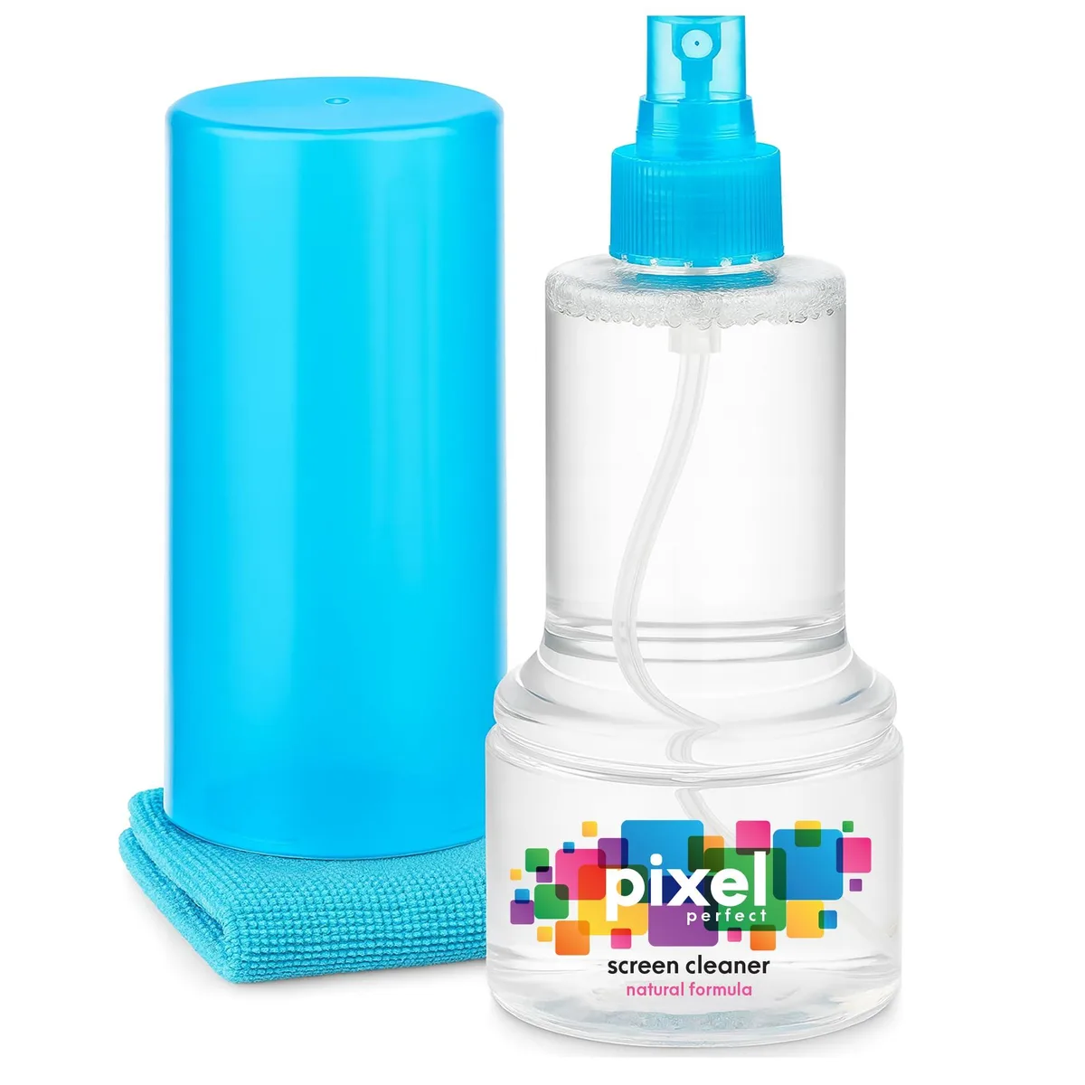 10.55oz screen cleaner bottle with 12x12 microfiber cloth stored in lid
