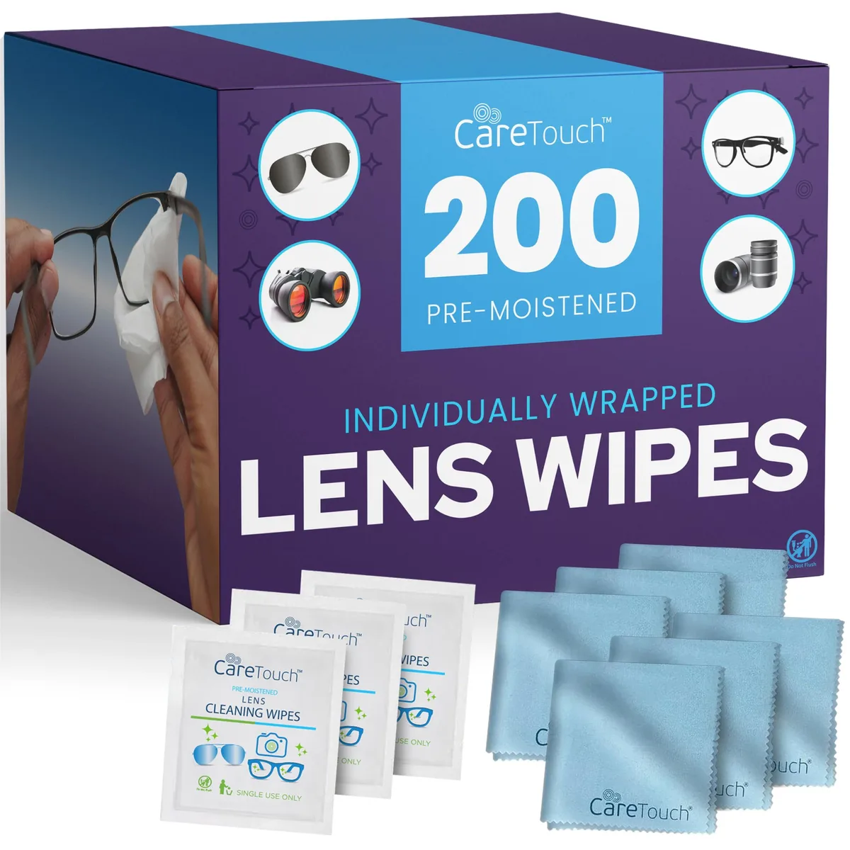  Care Touch Lens Cleaning Kit 200 Wipes 6 Cloths — product photo