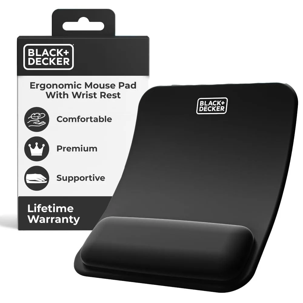  BLACK+DECKER BXMA1070010 Ergonomic Gel Wrist Rest Mouse Pad 9.25x7.24in Black — product photo