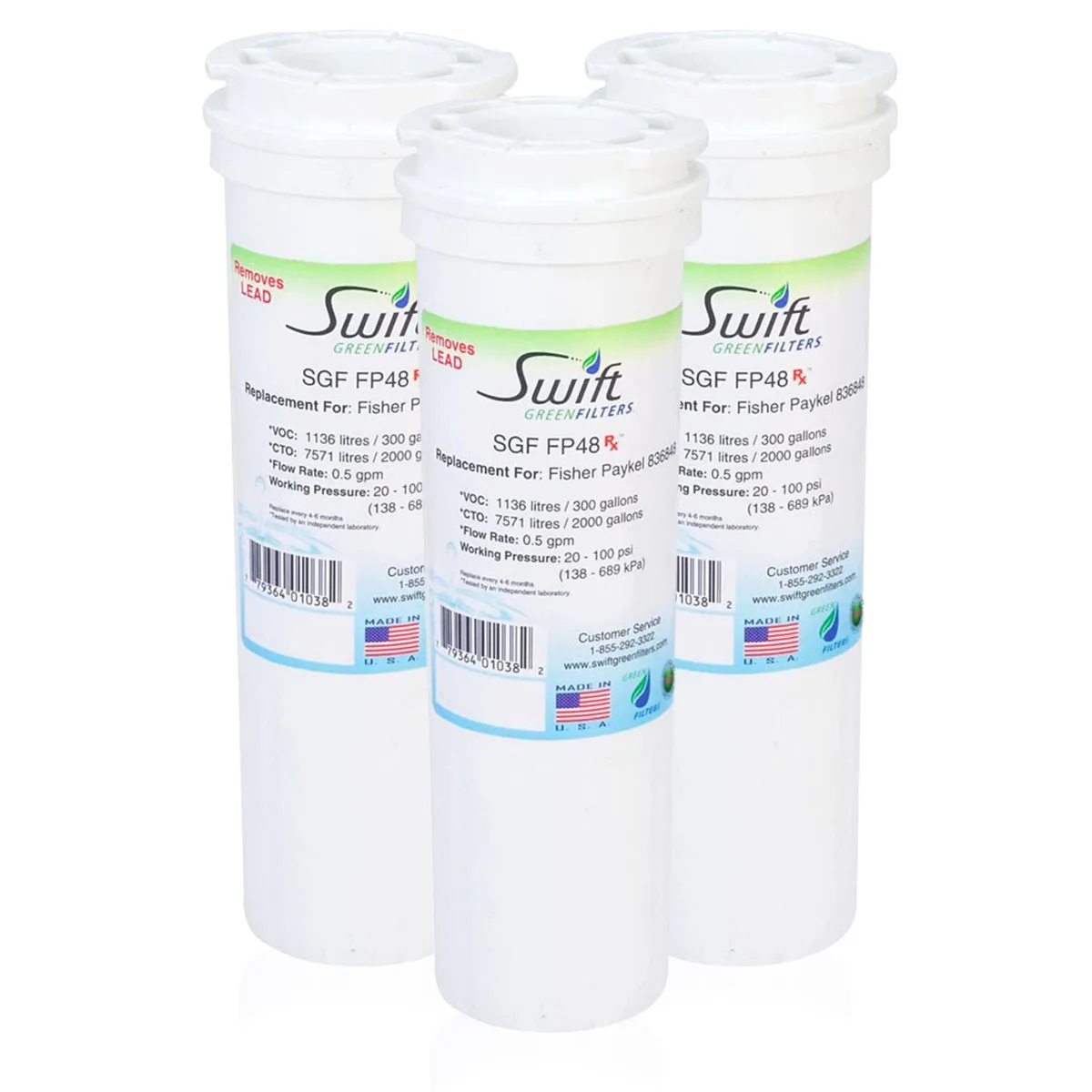 Swift Green Swift Green SGF-FP48 Rx refrigerator water filter 3 pack — product photo