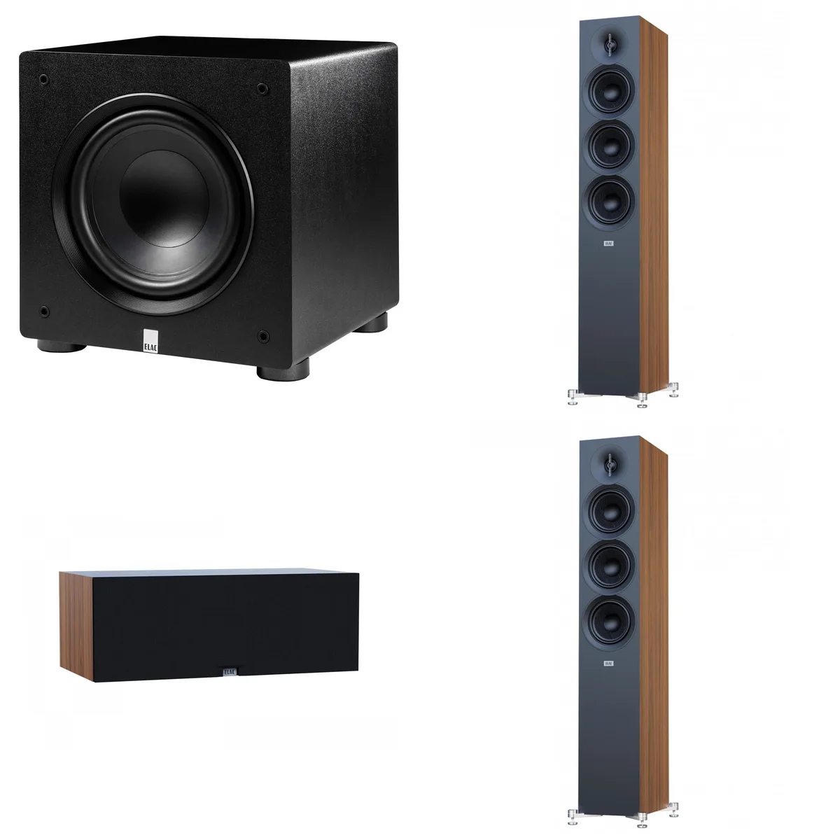 Elac Elac Debut 3.0 Walnut 5.25 Inch Tower Center Subwoofer Bundle — product photo