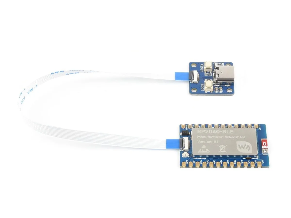 Tiny green circuit board with gold edges and separate USB-C adapter board