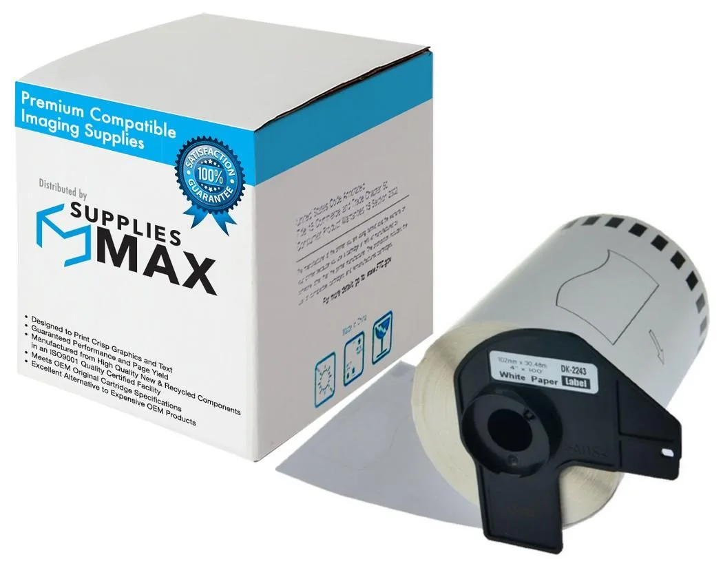SuppliesMax SuppliesMax DK-2243 White Paper Label Tape 101mm x 30.4m — product photo