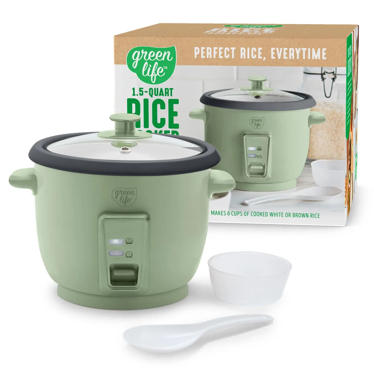 GreenLife CC009656-001 1.5QT Rice Cooker Sage Green — product photo