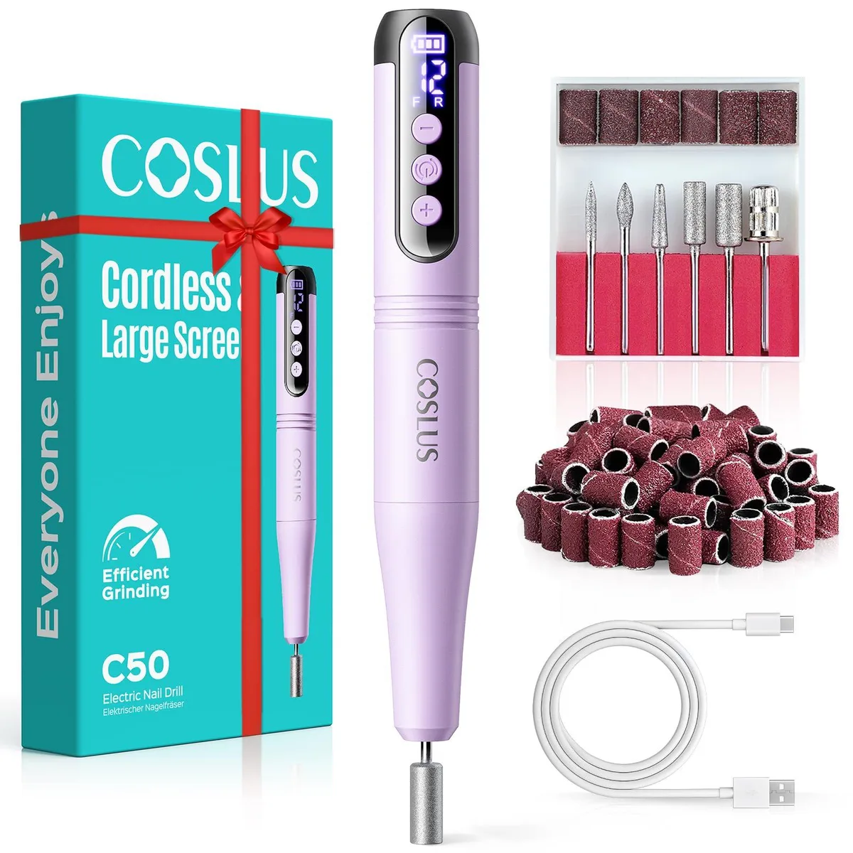 Purple cordless nail drill handpiece with LED display