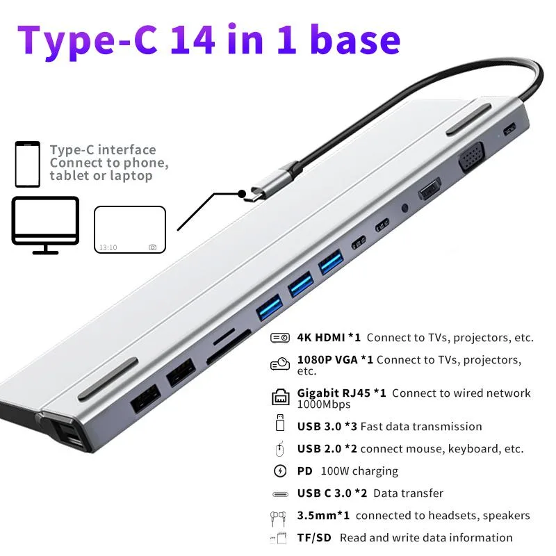 Jansicotek Jansicotek DS14IN1 Dual Display 14-in-1 USB-C Docking Station Silver — product photo