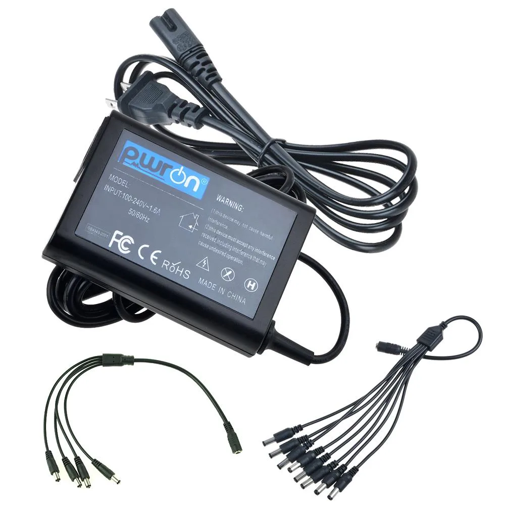 PWRON PWRON 12 V 5 A AC/DC adapter with 4-way and 8-way splitters — product photo