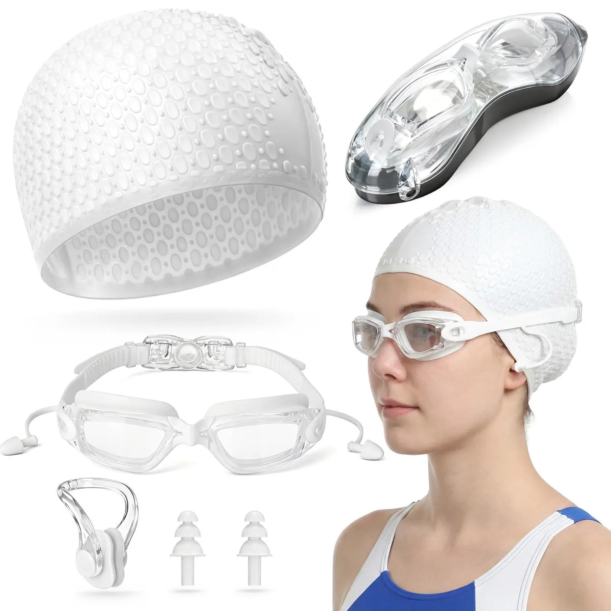  Tallew Ug4189 safety goggles set with cap, earplugs, nose clip, case — 9.45 x 7.48 in — product photo