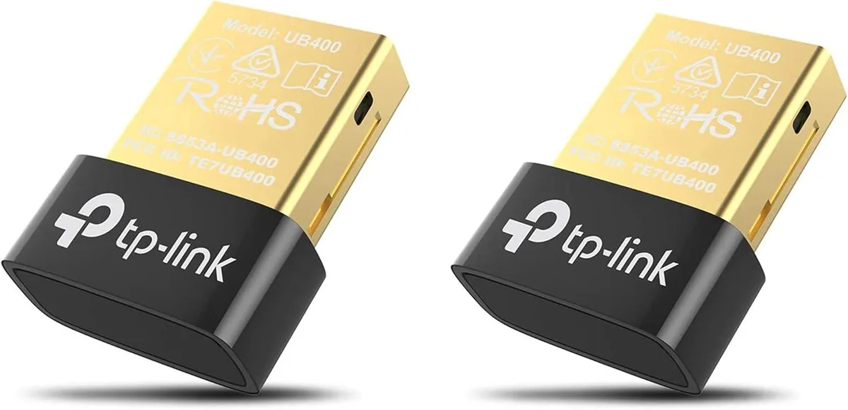 Two tiny black USB-A Bluetooth 4.0 dongles side by side