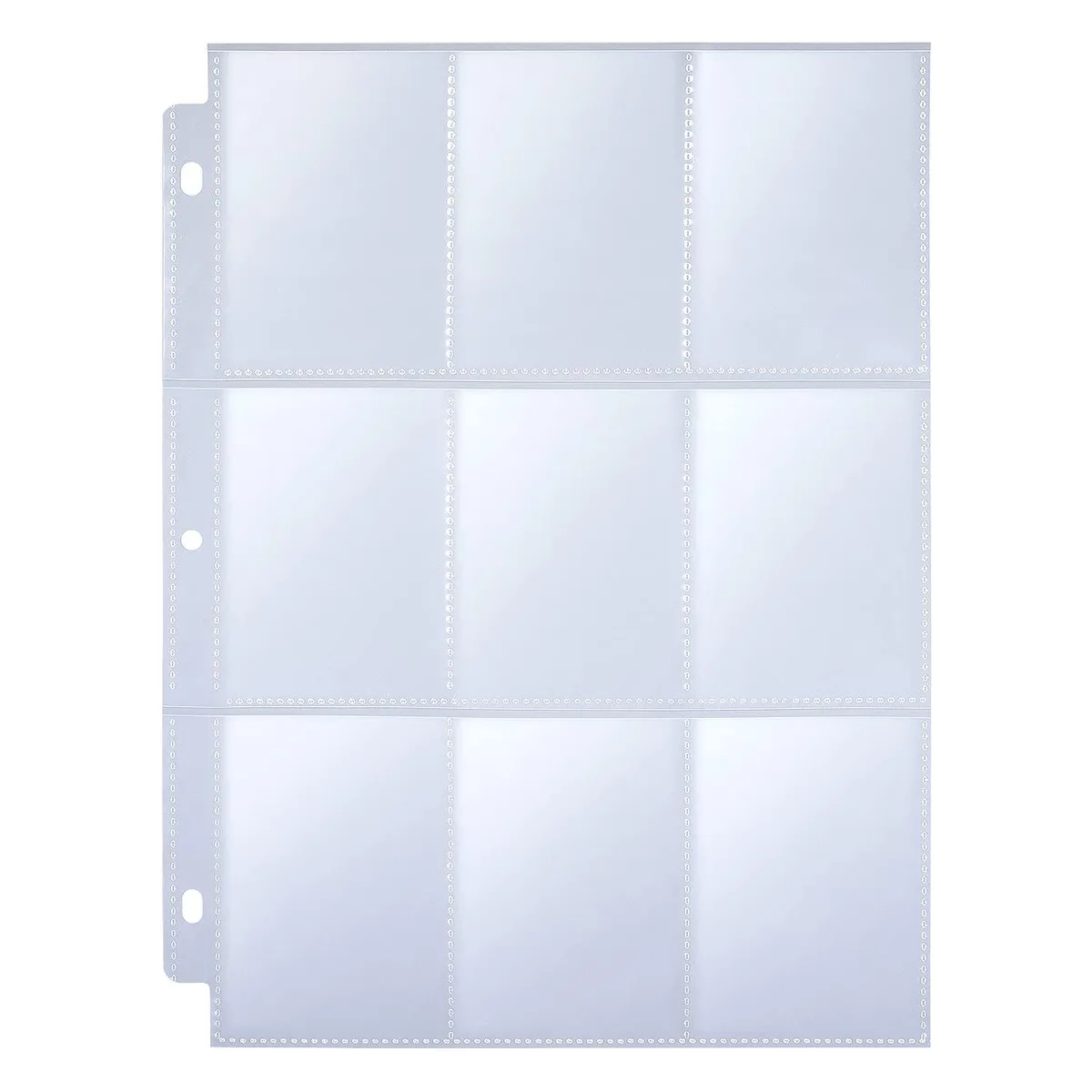 Clear polypropylene binder pages with nine pockets each, 36 pack for standard three-ring binders