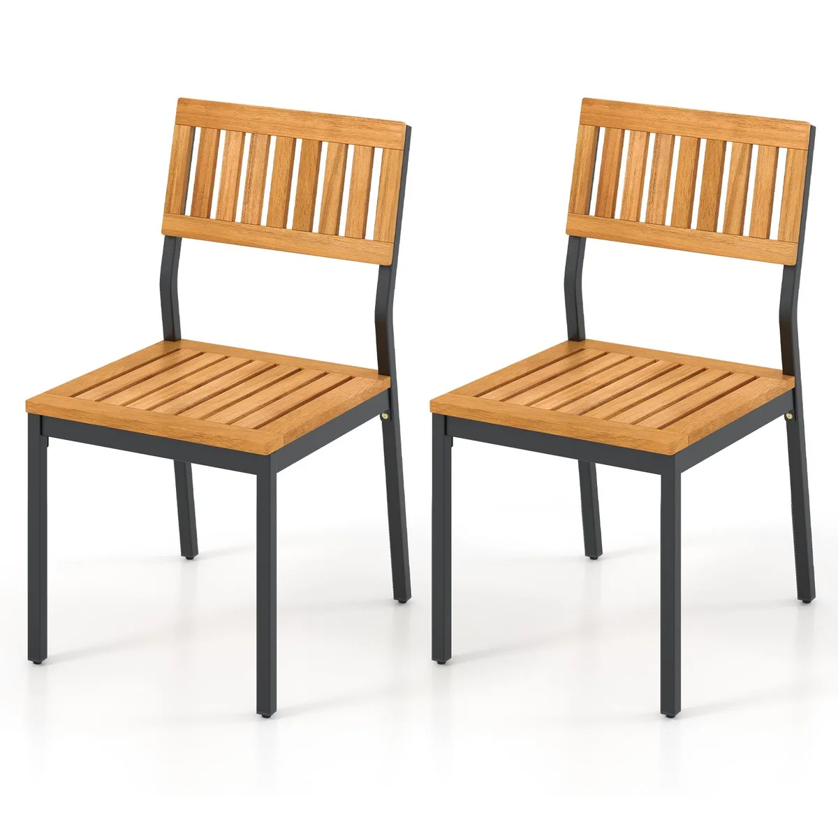 SlickBlue SlickBlue Patio Dining Chair Set of 2 Acacia Wood Metal Natural Black — product photo
