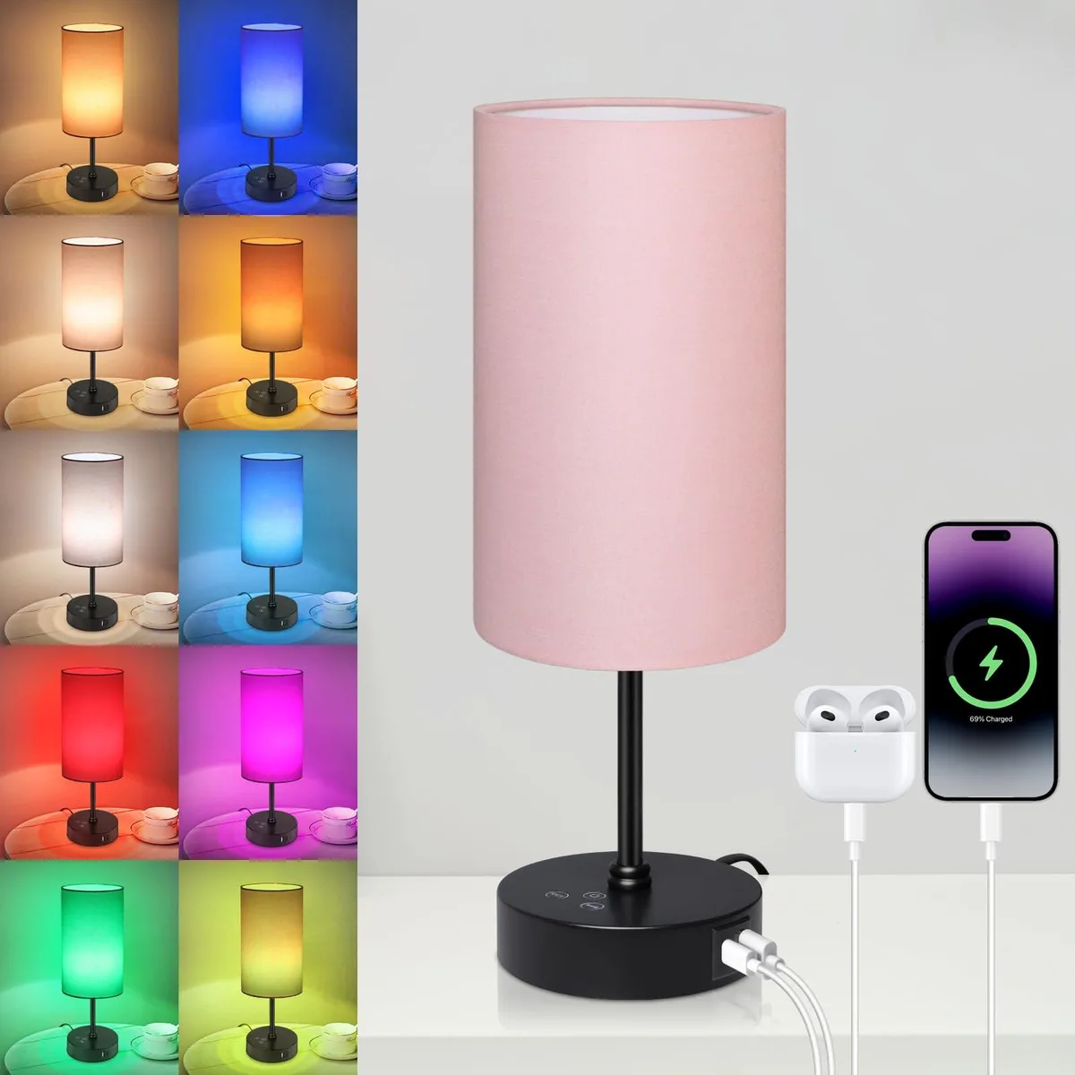  Verilux YX-240211 Table Lamp 9W LED 800lm 3CCT RGB Touch USB-C Pink — product photo