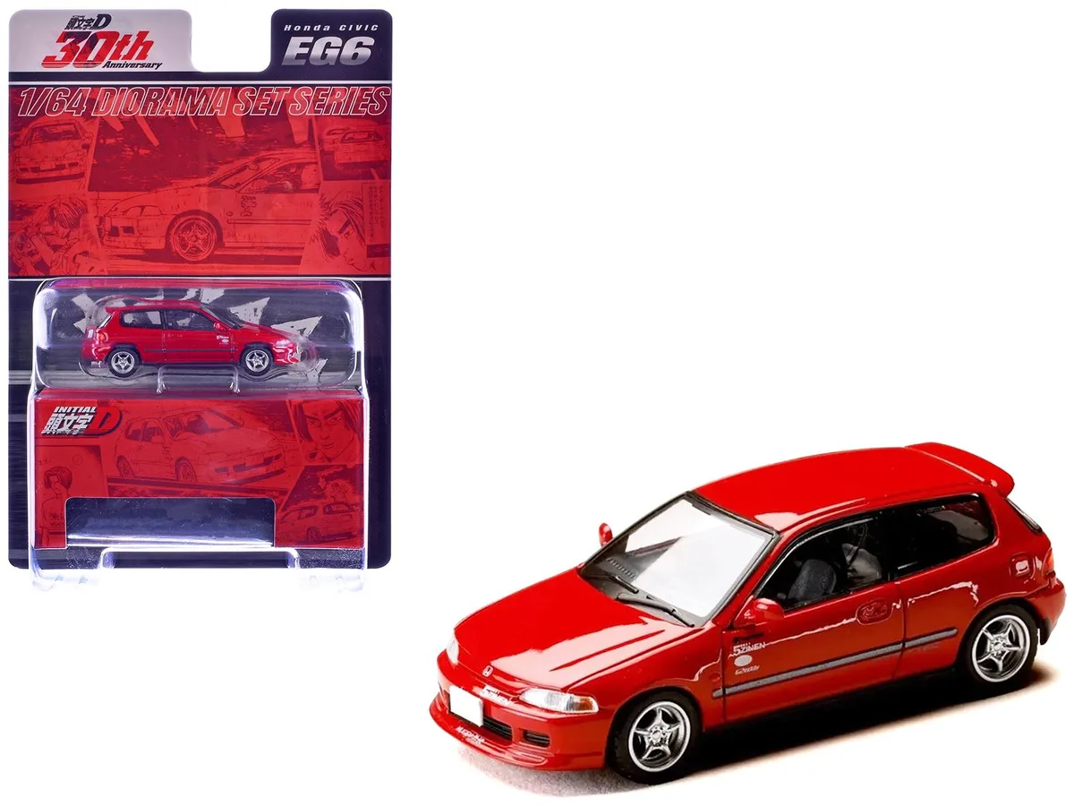 HOBBY JAPAN HOBBY JAPAN Honda Civic EG6 RHD Myogi Night Kids Red Initial D 1/64 Diecast Model Car — product photo