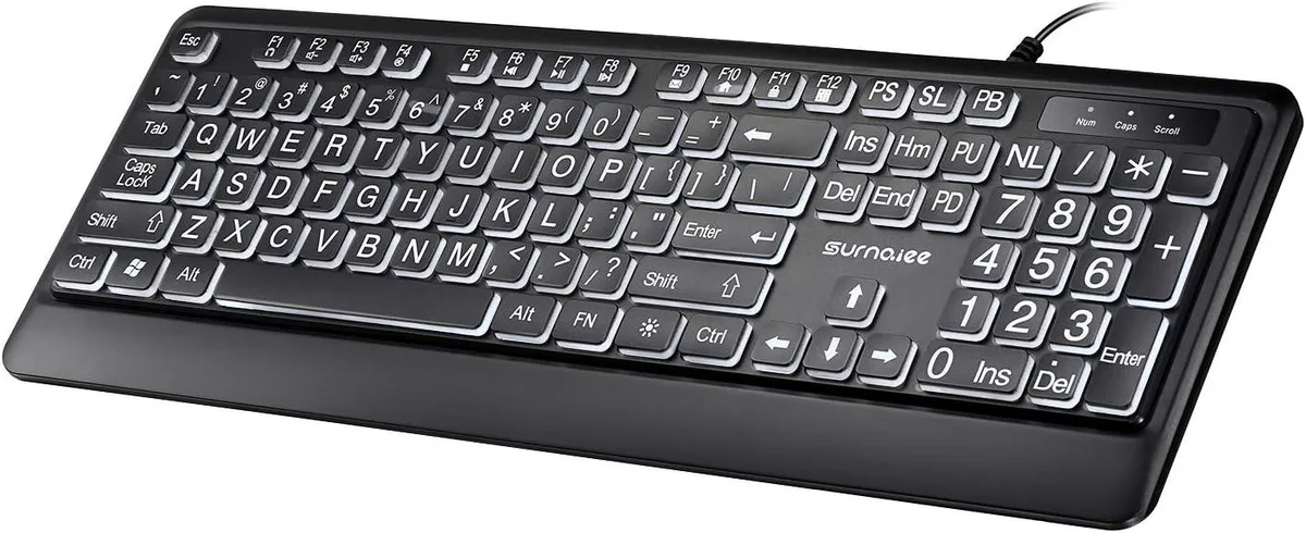 TUKO TUKO KB612 Large Print Gaming Keyboard 104 Key White LED Wired 4.9 ft — product photo