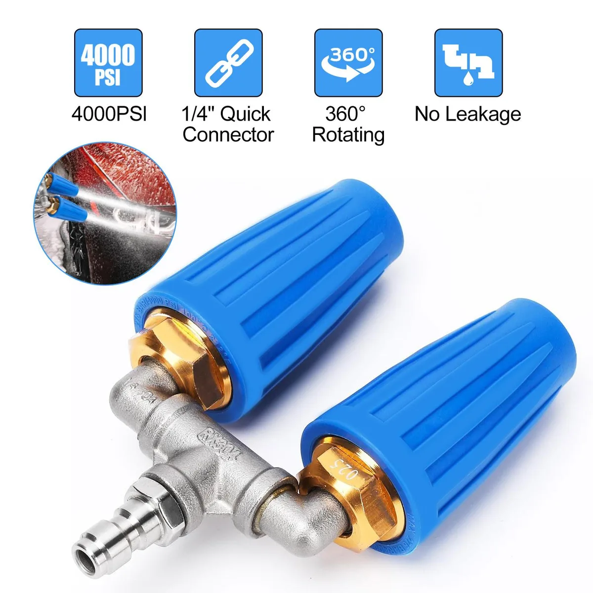 NSI NSI YDF03382311 dual turbo nozzle 360° 2.5 orifice 4000 PSI 1/4" quick connect pressure washer part — product photo