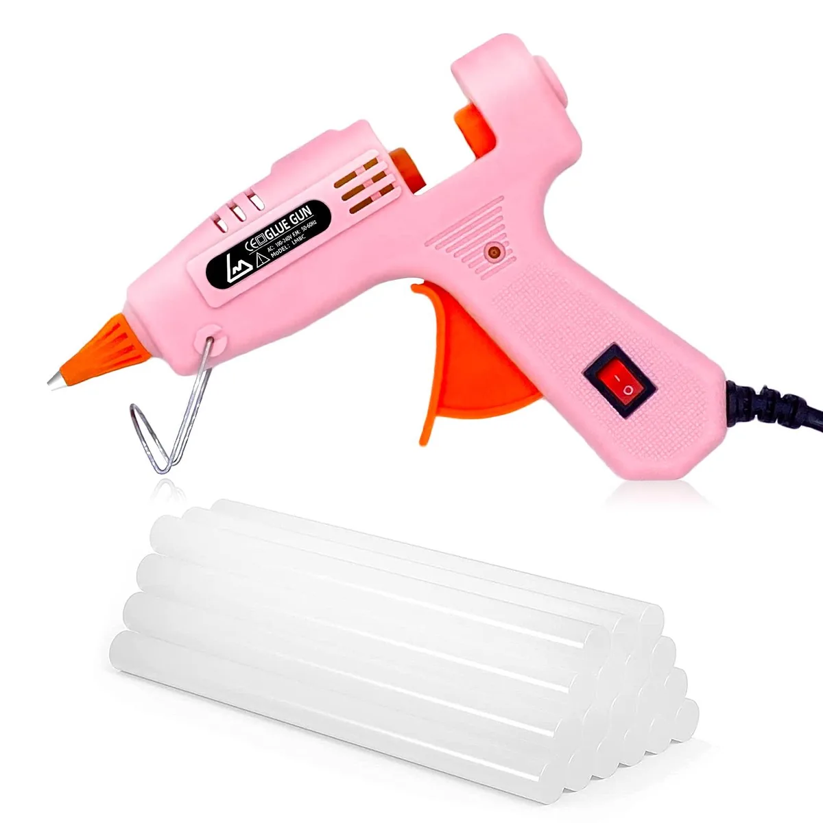 Pink mini hot glue gun with cord and 20 glue sticks