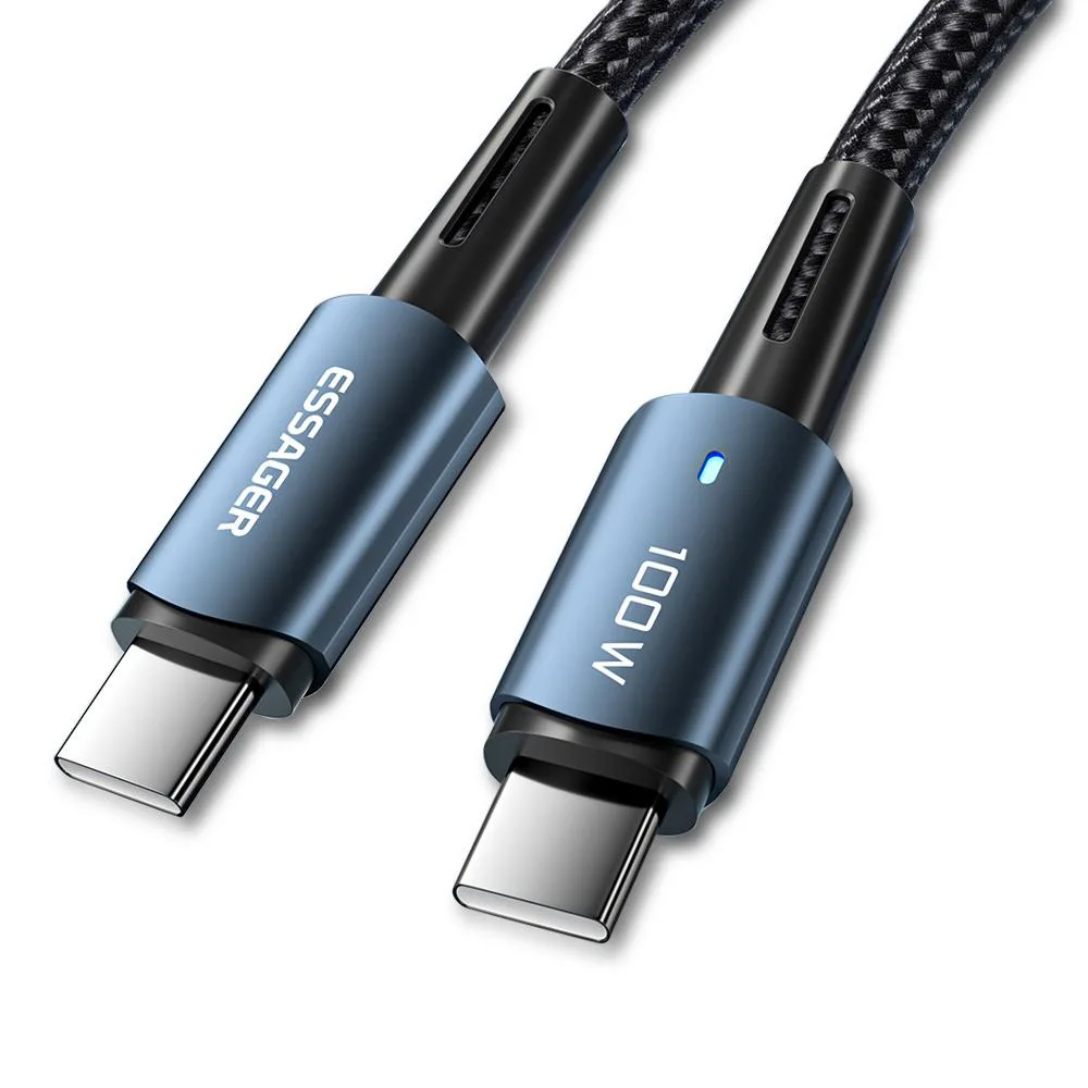 ESTONE ESTONE Essager CG100W USB-C Cable 100W 6.6ft PD 5A Nylon Braided Blue — product photo