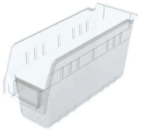 Clear plastic shelf bin, rectangular with open top