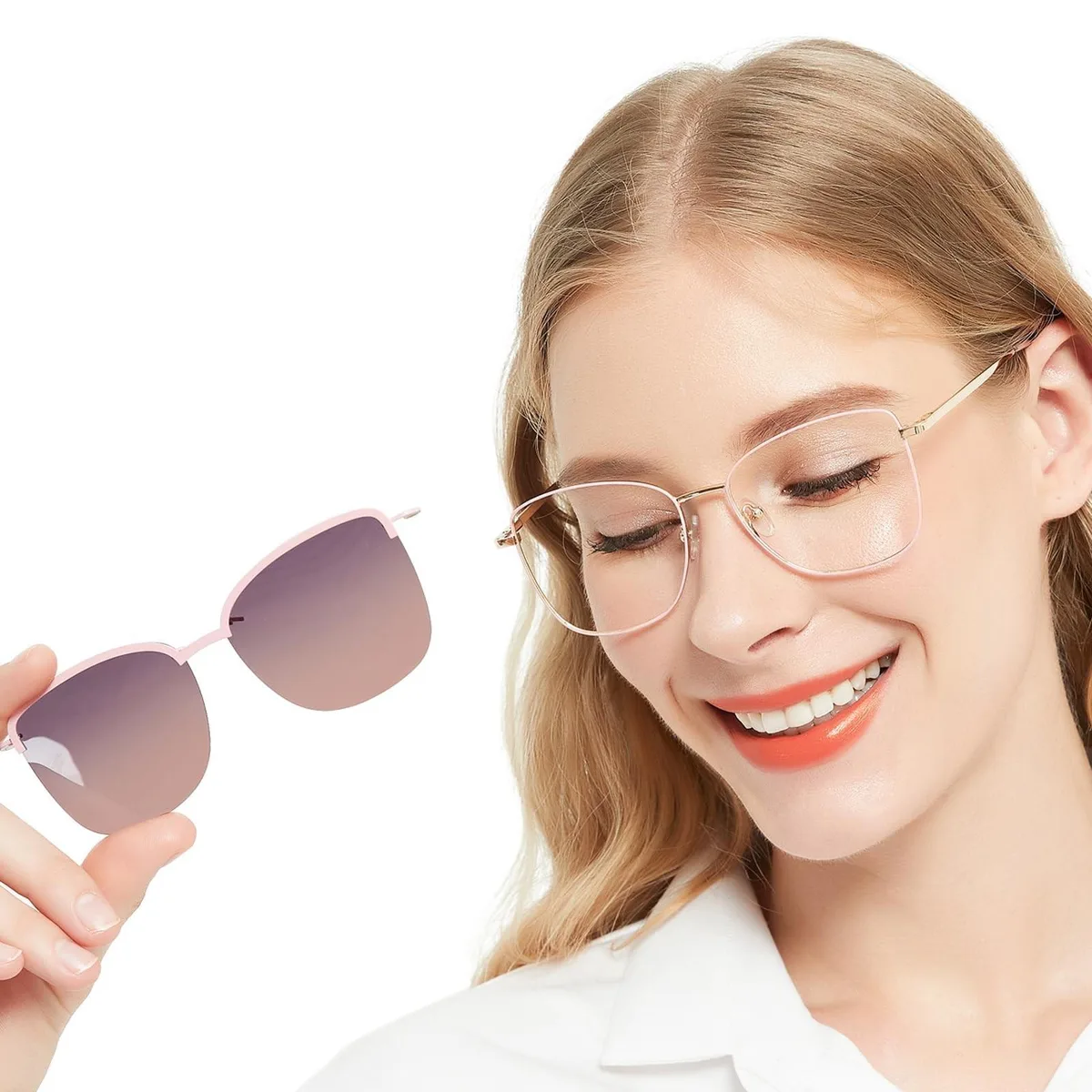 GSM Outdoors GSM Outdoors Blue Light Blocking Glasses with Polarized Clip Pink 2 in 1 accessory — product photo