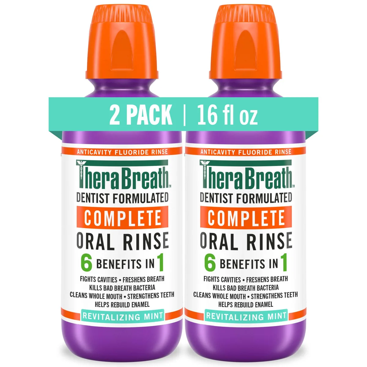 Two 16 fl oz bottles of mint mouthwash