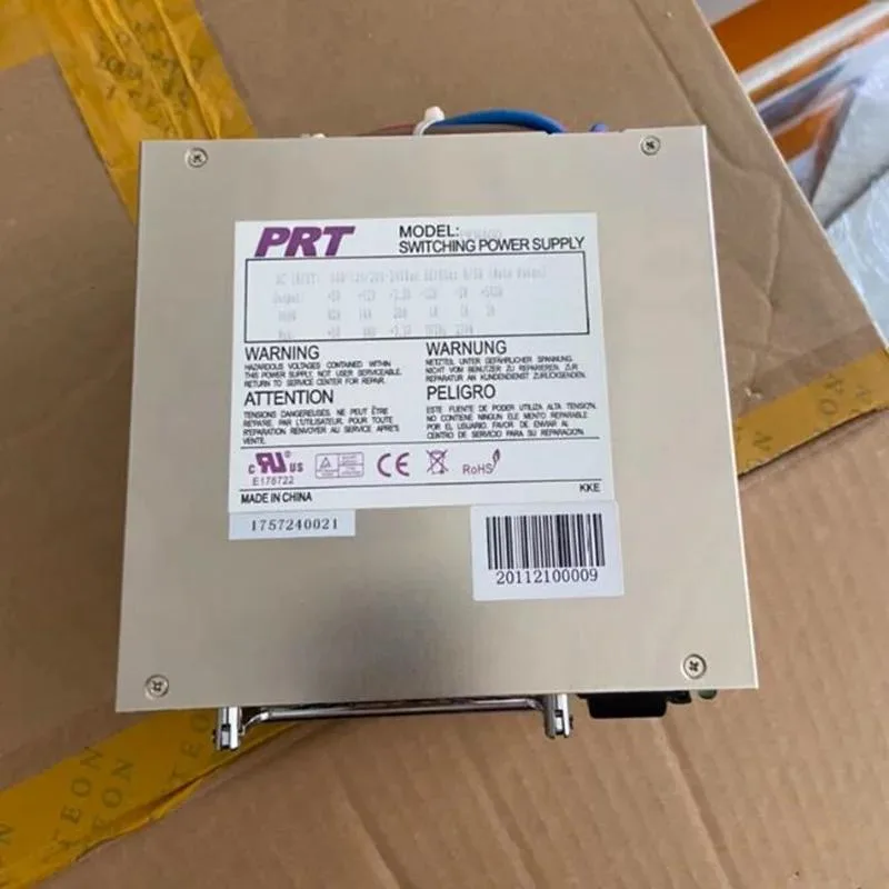 Rectangular ATX power supply unit with matte black finish and cooling fan visible