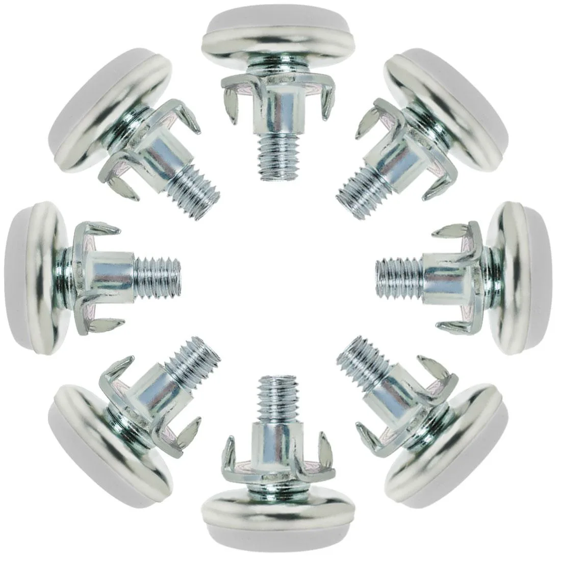 Eight M8 adjustable leveling feet with plastic bases and T-nuts