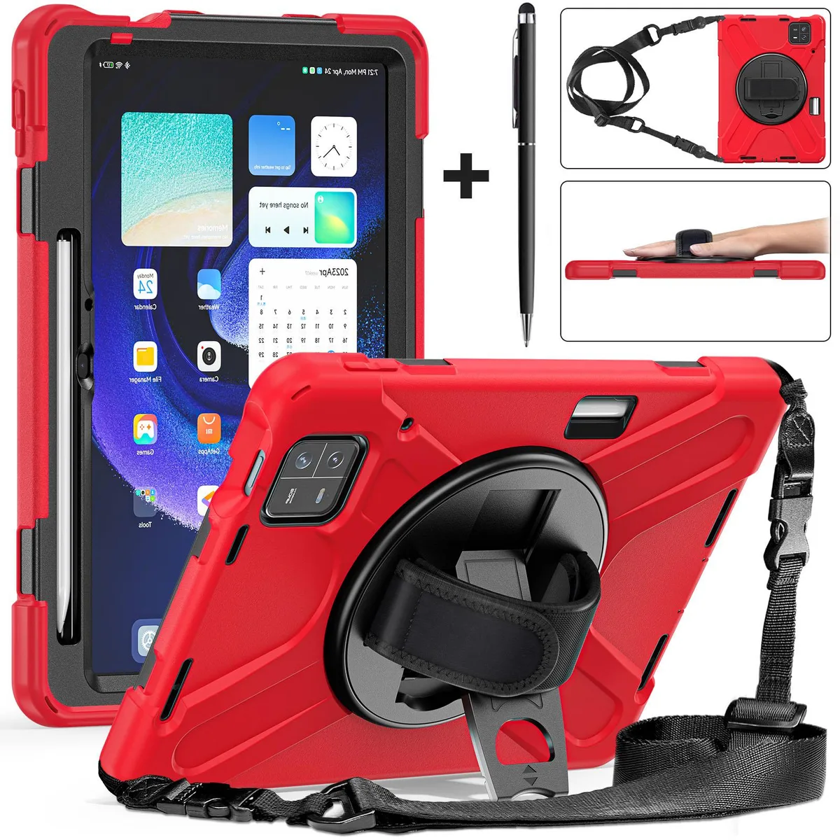 Werleo Werleo 11 Inch 2023 Tablet Case Red with 360° Rotatable Handle &amp; Stylus Pen — product photo