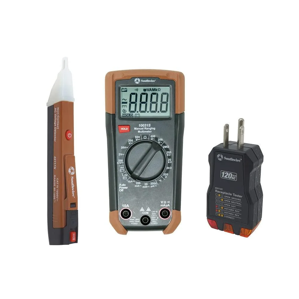 Southwire 10037K electrical test kit with multimeter, voltage detector and outlet tester