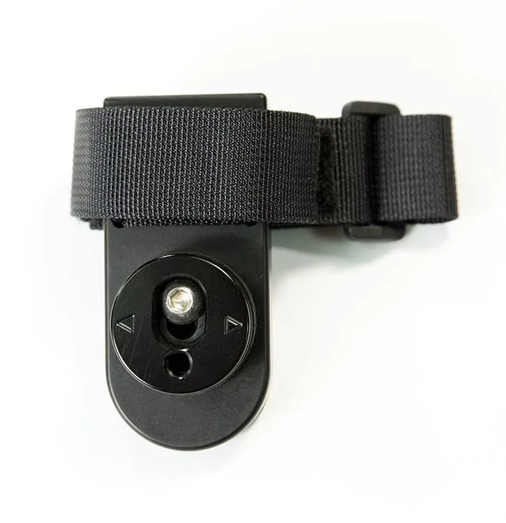 Black bracket with horizontal binocular cradle and 1/4-20 thread hole